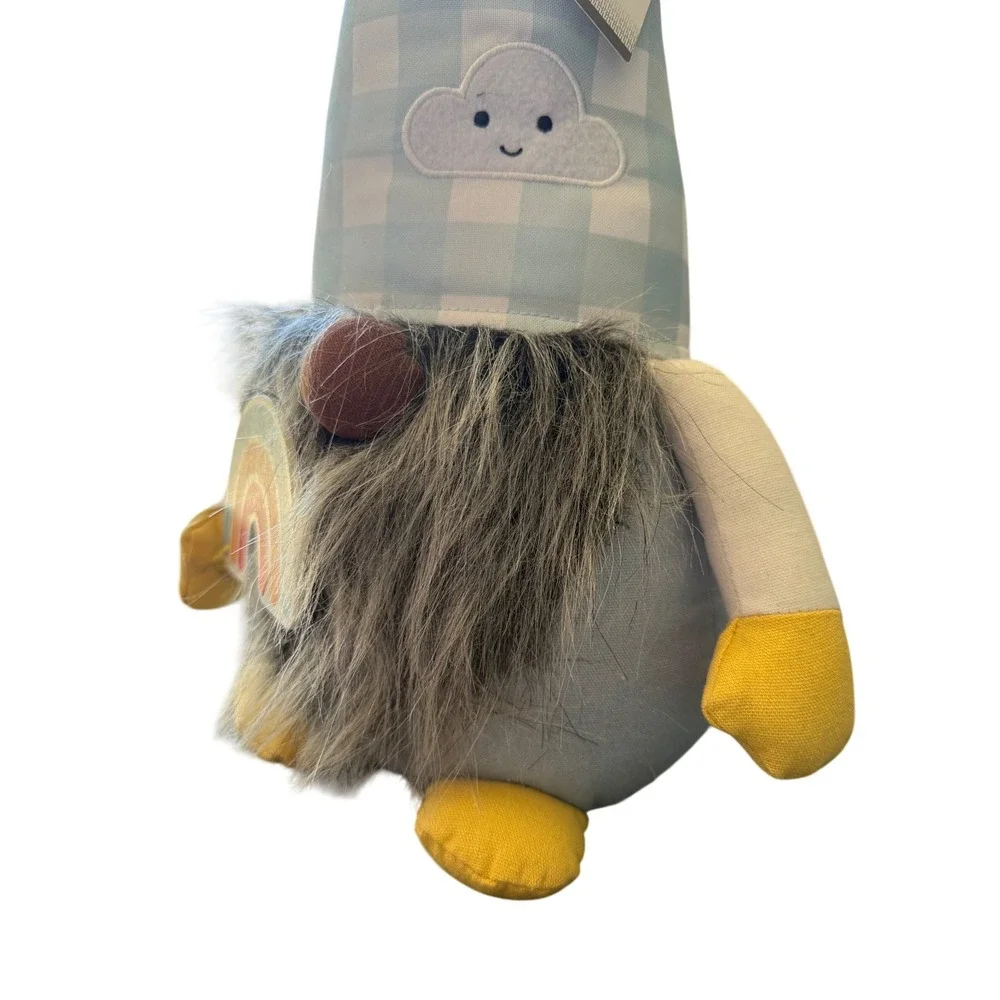 Huntington Home Gnome 20in Blue Gingham Rainbow Cloud Spring Decor NWT